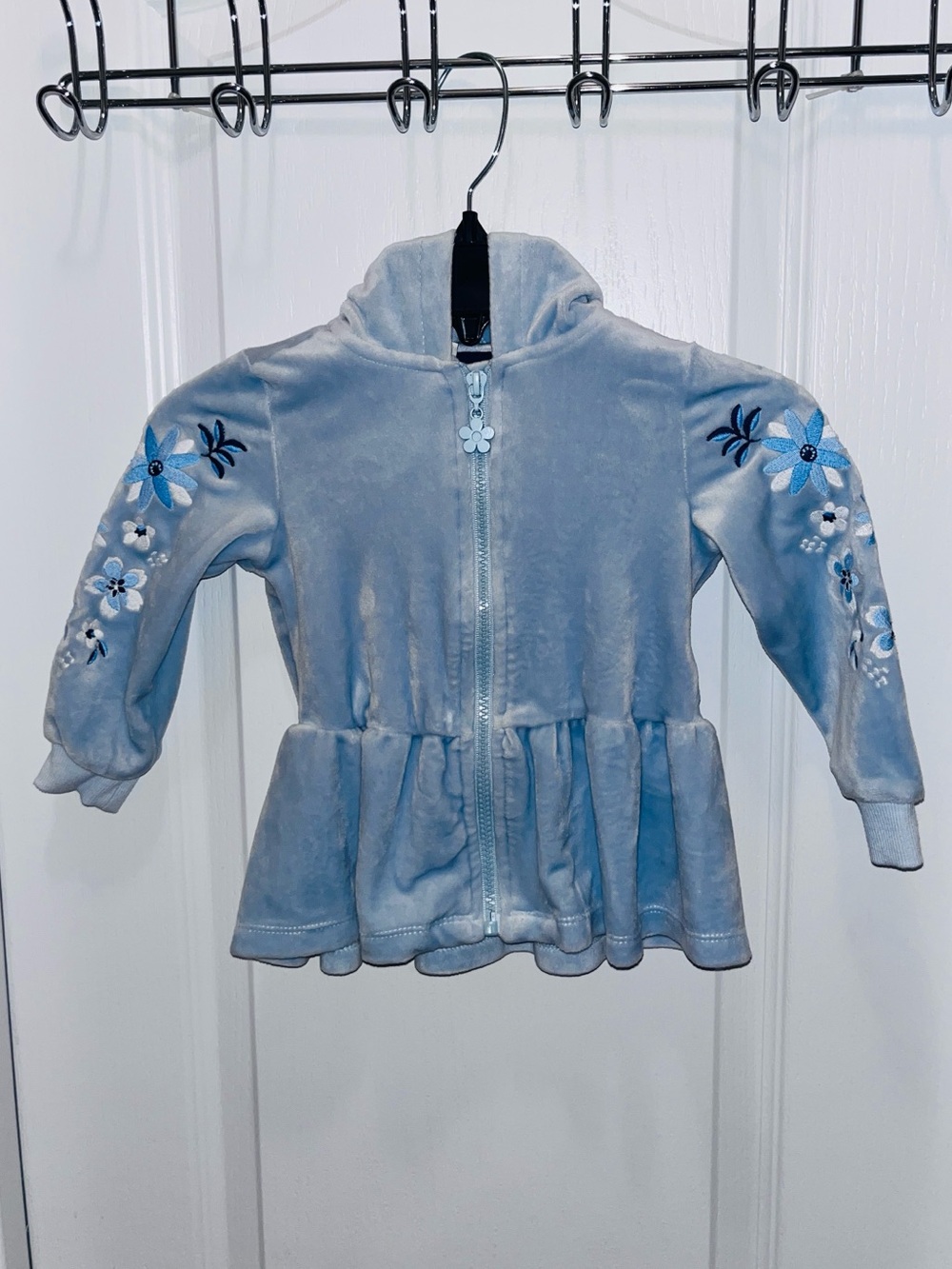 C&C California Kids Y2K "Blue Velvet" Peplum Zip Up Hoodie Size 18M